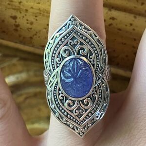 Natural Tanzanite Sterling Silver Cocktail Ring Size 7